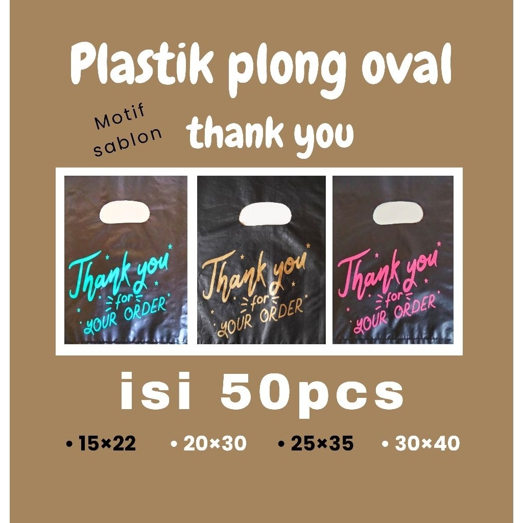

50pcs kantong plastik pond oval PE hitam motif sablon thank you 2 plastik packing plastik online shop motif sablon thank you