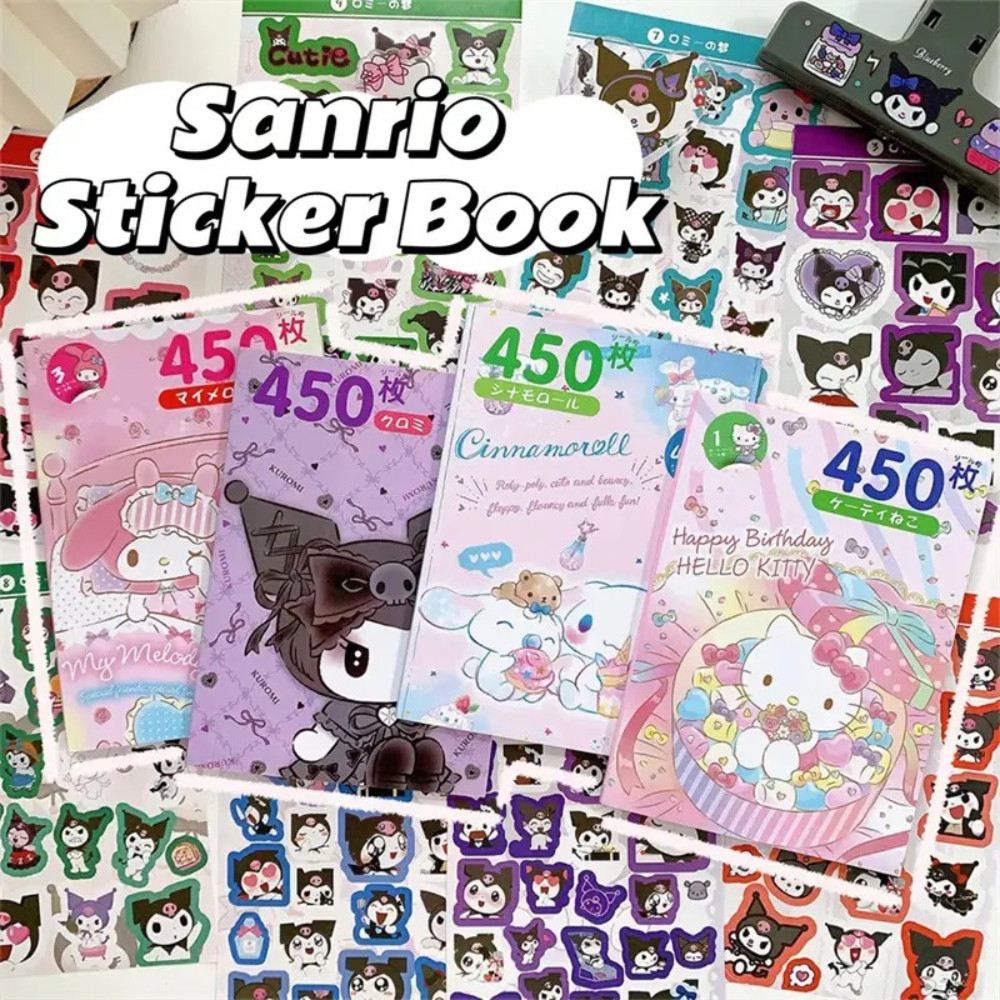 

450PCS Sanrio Kuromi Melody Hello Kitty Stickers Book Goo Card Cartoon Kawaii Sticker Hand Account Decoration for Girls Gift