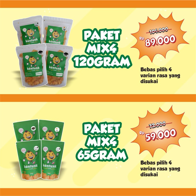 

KENTUNK MIX 4 Keripik Kentang Serut Paket Hemat Cemilan Keluarga