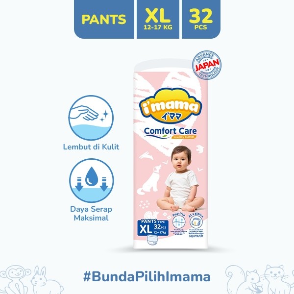 

I'MAMA SAP Diapers Comfort Fit Pants XL32 Popok Bayi Tipis Extra Dry Mengunci Cairan Type Celana/Perekat