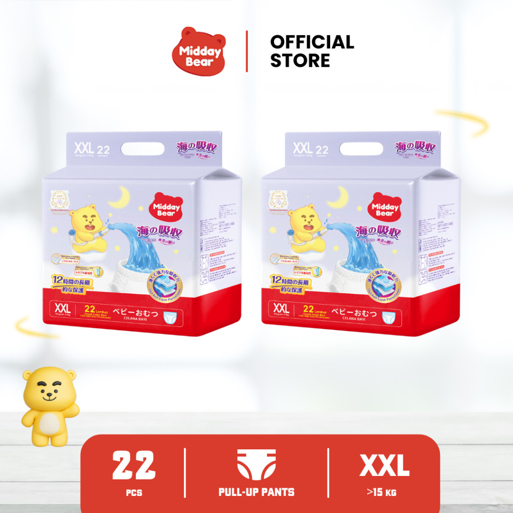 

【2 Pack】Midday Bear Sea Popok Celana Bayi Pull-Up Pants Sekali Pakai Daya Serap Extra Night Pants - Size XXL