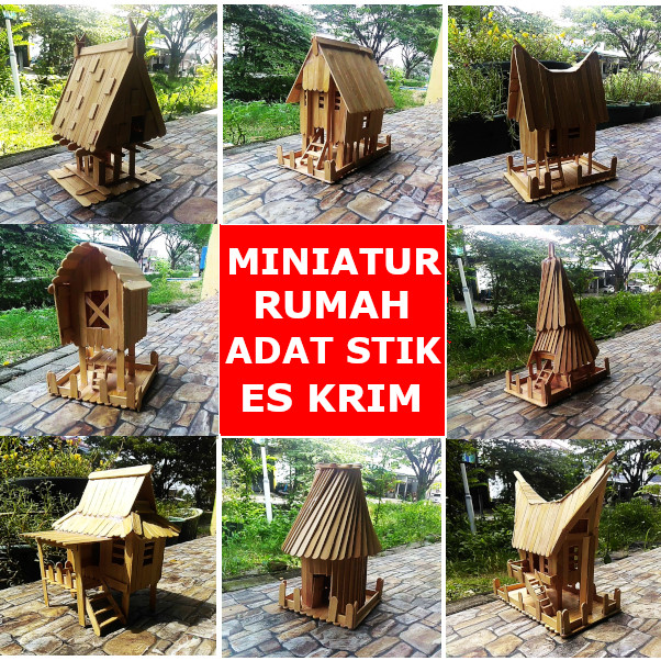 PROMOMiniatur Rumah Adat Dari Stik Es Krim Bisa Request Model Joglo Padang Tongkonan Honai Bali Tamb