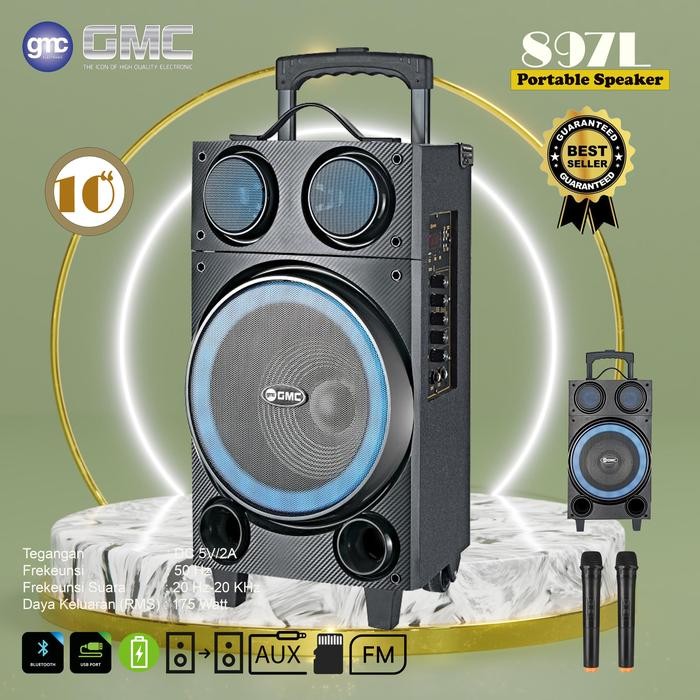 Speaker Aktif Portable GMC 897L 10 inch Bluetooth Karaoke SuperBass High Power MIC WIRELESS