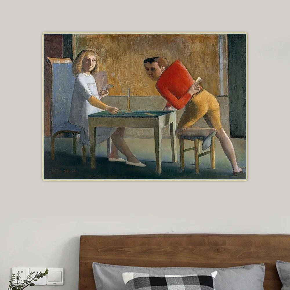

Citon Balthus《The cardgame》Figurative Canvas Oil Painting Artwork Poster Picture Wall Decor Modern Home Living room Decoration