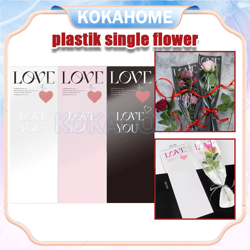 

Single Flower Packaging Love Rectangle 20 pcs/tulisan love printed korean style plastik bunga/single stalk rose mika bunga