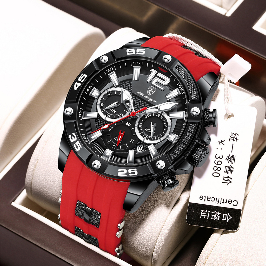 

Jam tangan pria baru multifungsi merek Swiss dengan tali silikon jam tangan quartz