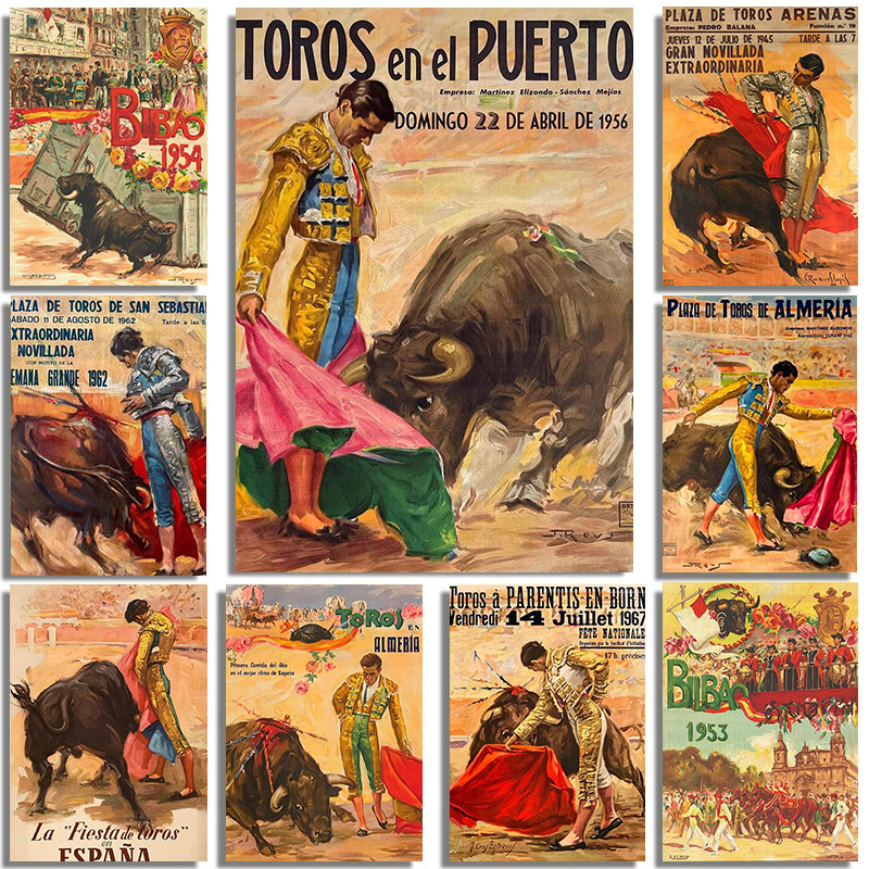 

Spanish Bullfighting Vintage Fine Art Poster Traditional Spanish Art Prints Canvas Painting Wall Art Pictures Home Room Decor