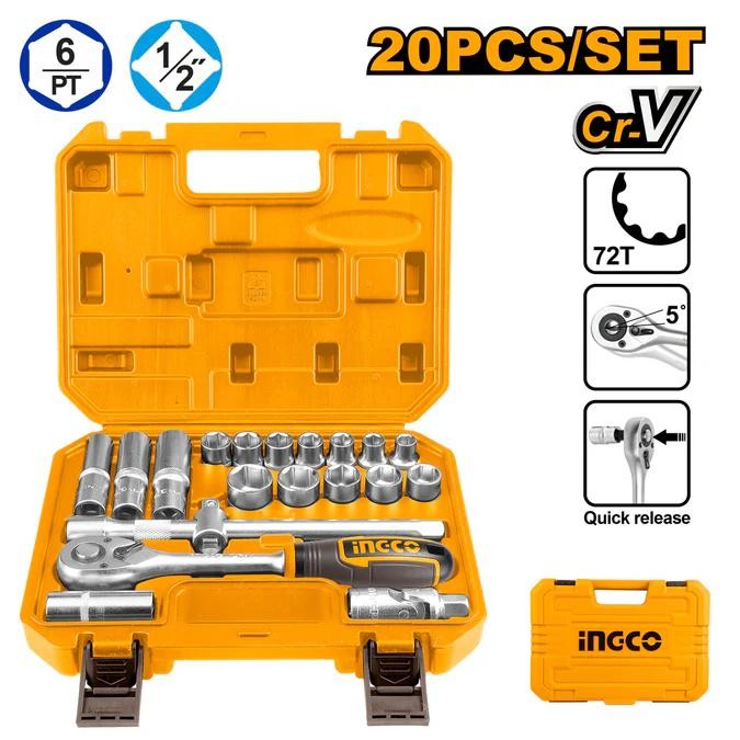KUNCI SOCK SOK SHOCK 12 INCH RATCHET SET 20 PCS HKTS12201