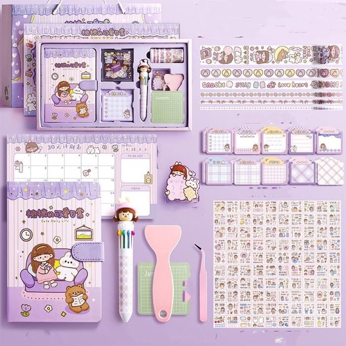 

READY cute diary set djournal book buku jurnal anak dengan diy sticker hadiah tahun baru - Simple bear