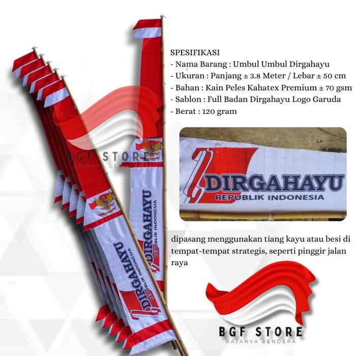 

Promo umbul-umbul DIRGAHAYU panjang 3,5 meter Dekorasi Kain terlaris