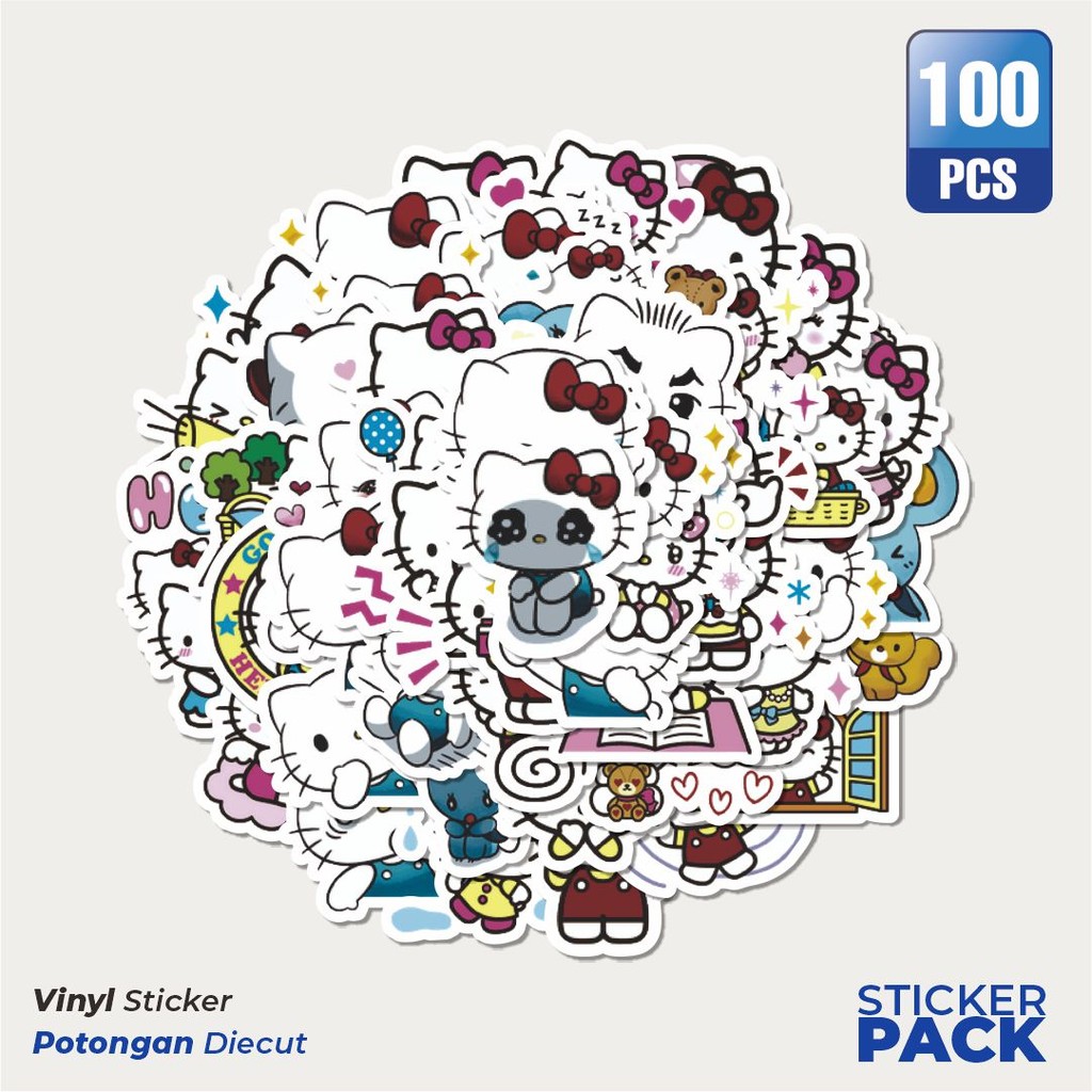 

Super Hemat! 100 PCS Stiker Kartun Hello Kitty V2 Waterproof Aesthetic- Untuk Laptop, Motor, dan Helm - Paper Stationery Pack