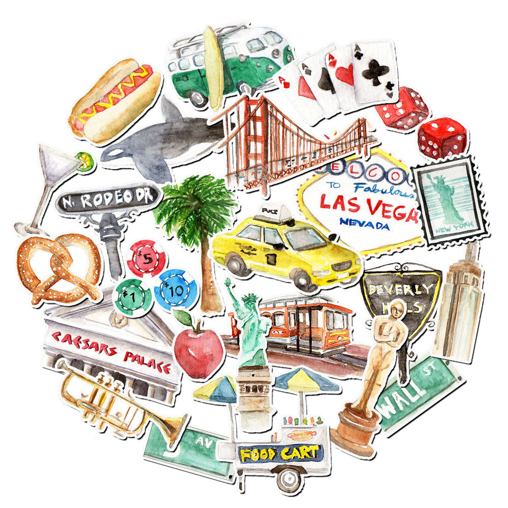 

31PCS Watercolor USA Stickers for Journal, Scrapbook, Travel Sticker Pack for Planner, Laptop, Crafting Supplies,Birthday Gift