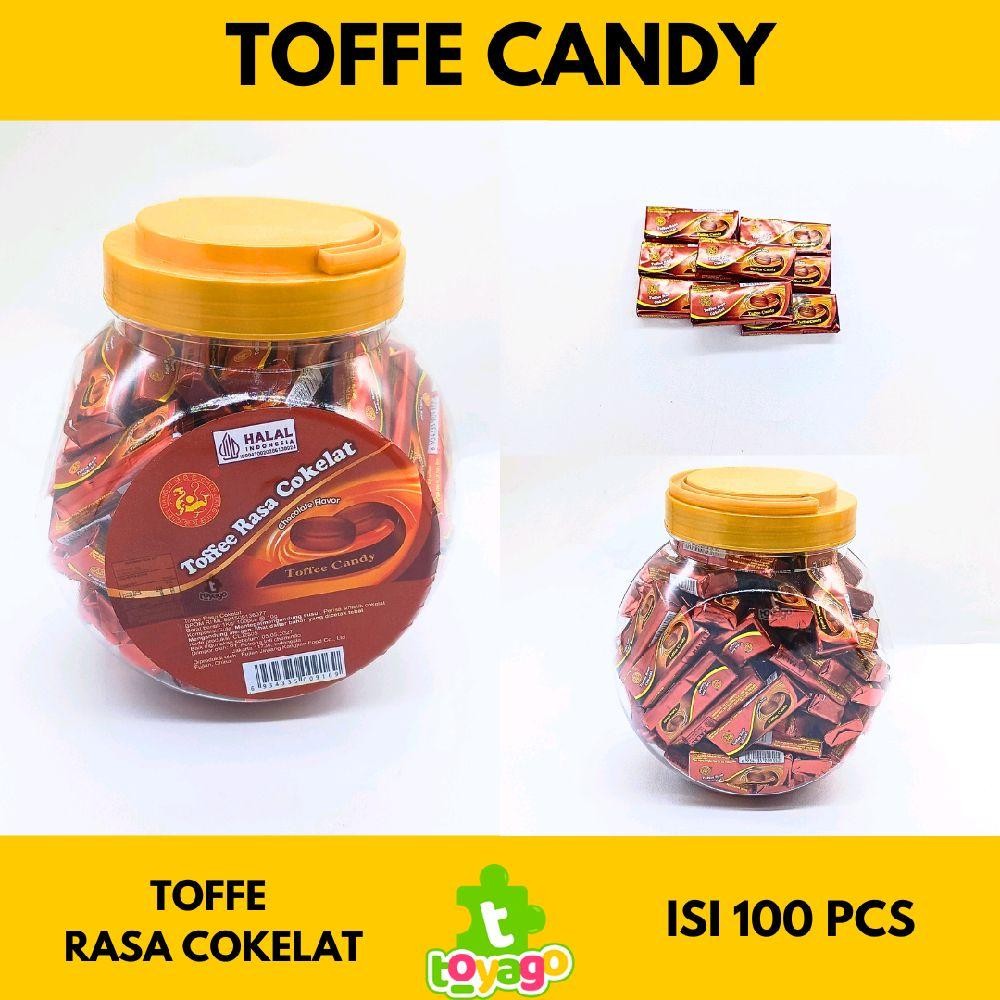 

Toffee candy permen lunak rasa cokelat 1 toples isi 100 pcs permen grosir murah