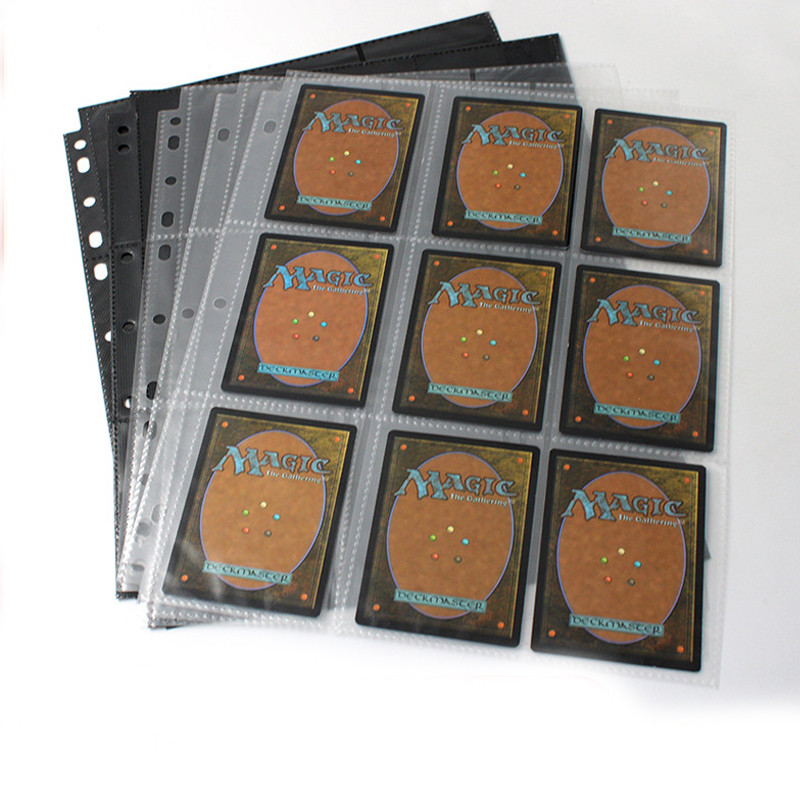 

10PCS Double-sided Trading Card Binder Sleeve Page Protector A4 3-hole 9-pocket Binder for 3 Ring-button Binder for Sports, Game