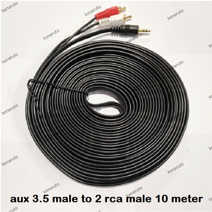 Kabel AUX to RCA 10m - Kabel Audio Jack Stereo 3.5 Male to 2 Jack RCA Male / AUX 3.5mm to RCA Kabel 