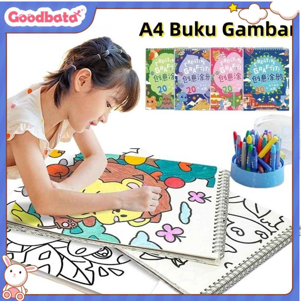 

Goodbata A4 Buku Gambar Mewarnai Anak Buku Grafiti Anak Siswa TK SD Belajar Mewarnai Sketchbook Berlaku Untuk Krayon Kanvas Batang Spidol Pena Warna Air Cat Timah Stationery 20 Lembar Garis 10 Halaman Kosong 1 Stiker Kertas 100g