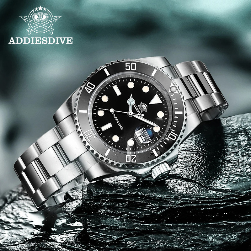 ADESVE Quartz Watch for Men 316L Stainless Steel Super Luminous Ceramic Bezel 200m Waterproof Classi
