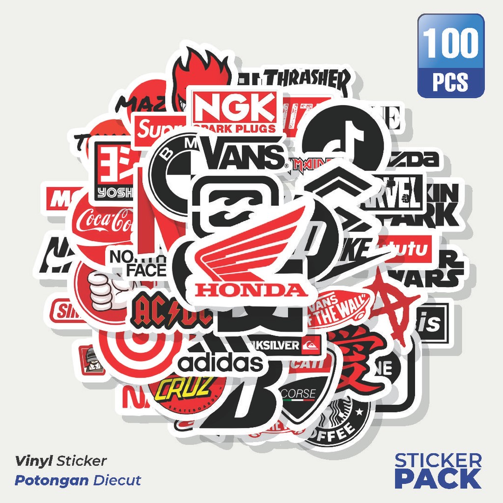 

Super Hemat! 100 PCS Stiker Red and Black Mixed Logo [Campuran Logo Merah dan Hitam] Waterproof Aesthetic- Untuk Laptop, Motor, dan Helm - Paper Stationery Pack