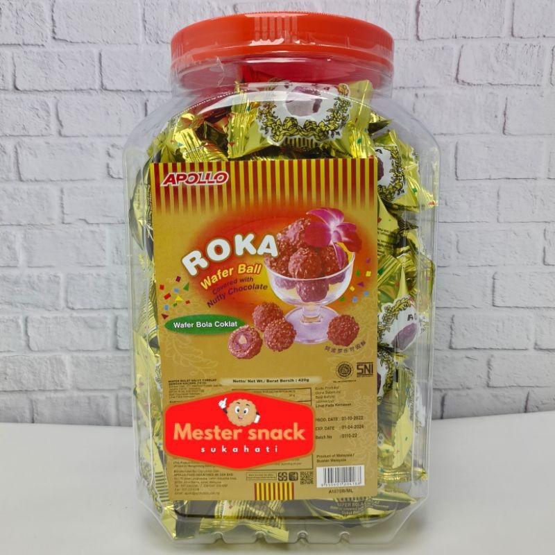 

Apollo Roka Toples 70 pcs / Roka Apollo Coklat Wafer Ball Kemasan Toples