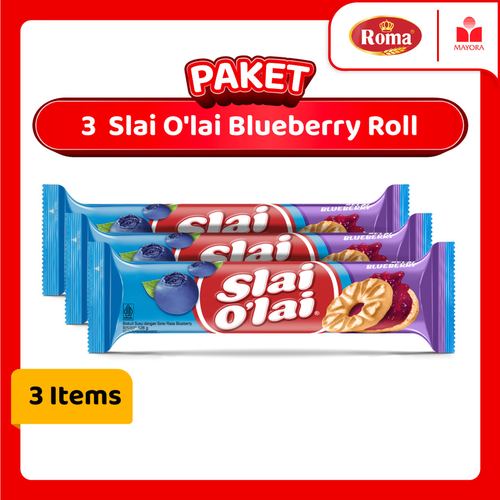 

Paket 3 Biskuit Roma Slai O'Lai Blueberry Roll 128 Gram