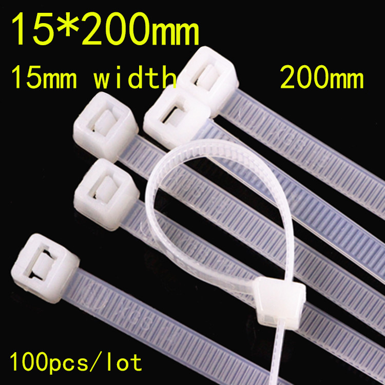 

Plastic Nylon Tie Bring 15*200mm Wire Label Black Tie Width 15mm Fixed big size Wraps Network Cable Cord Wire 100pcs/lot