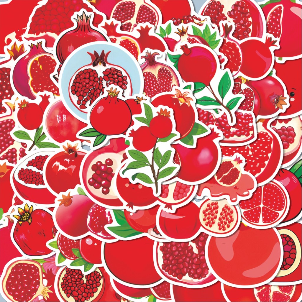

100PCS Lucu Stiker Piece Red Pomegranate [Potongan Delima Merah] Stiker Aesthetic Stiker Anti Air Stikers Berperekat Waterproof sticker decal buat Motor Helm Buku Journal Koper Casing HP Laptop Botol Minum Hadiah anak