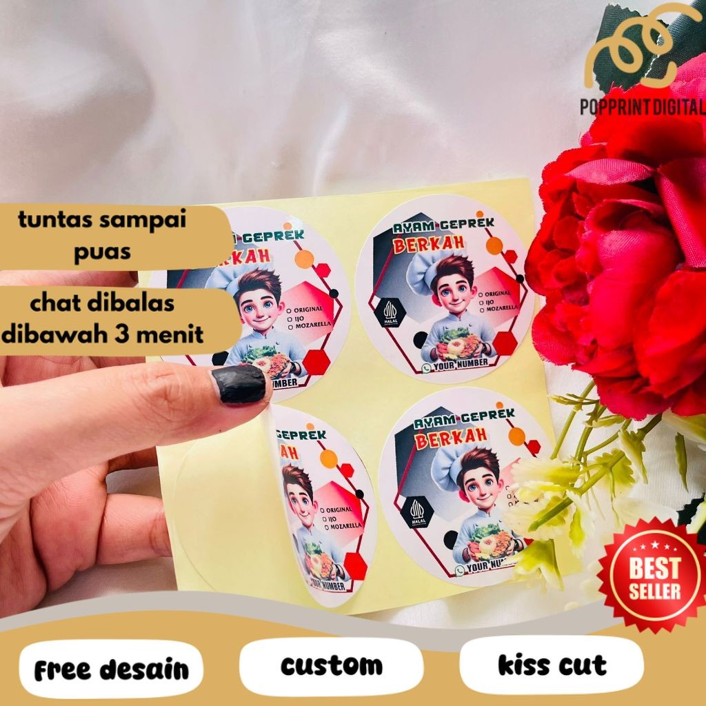 

PpD 2-4 Ready Stiker Makanan Ayam Geprek Label Box Kardus Catering Sticker Fried Chiken Free Desain
