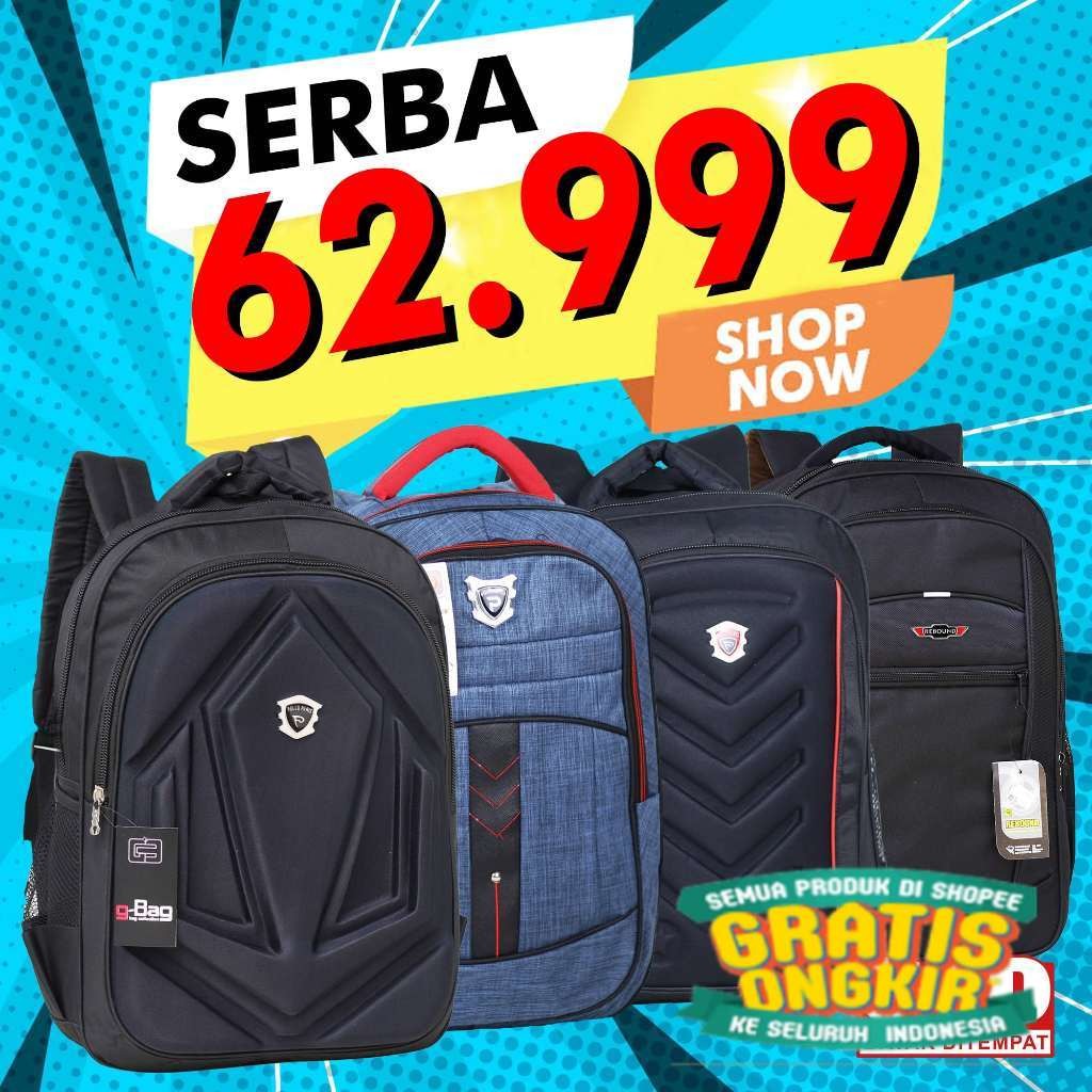 Tas Sekolah 60 RIBUAN Pria Polo Alfito Hitam Polos Emboss Bonus Raincover Gendong Ransel Punggung La