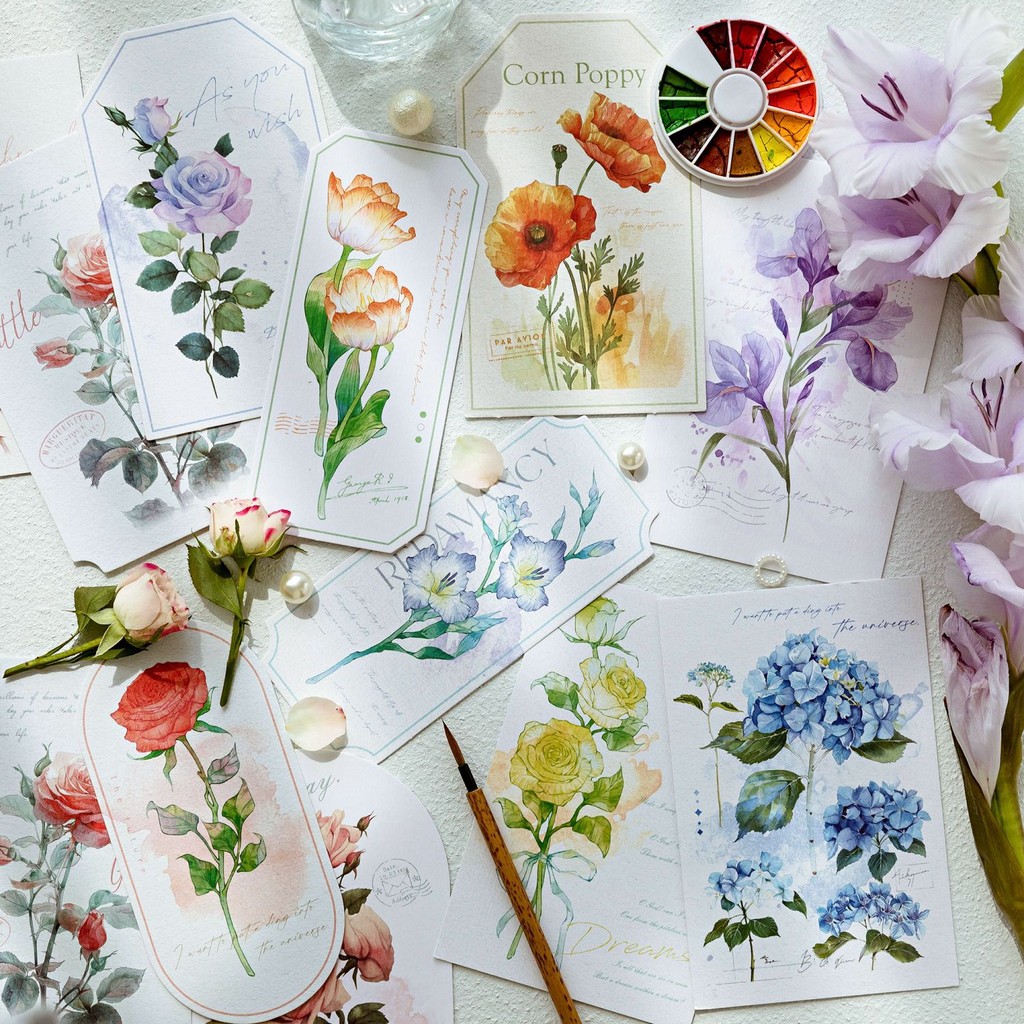 

20Pcs Literary Style Flower Decoration Gift Birthday Message Wishes Card Boxed Postcards Flower Shop Small Cards