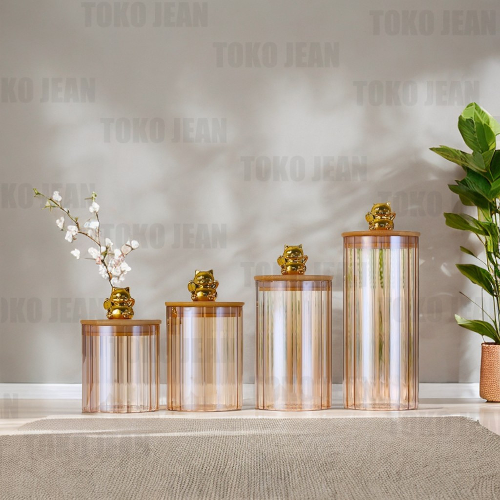 Toples Kue Kering Toples Kaca Lebaran Gold Mewah Stoples Elegant Kucing Toples Lebaran Set Gold Set 