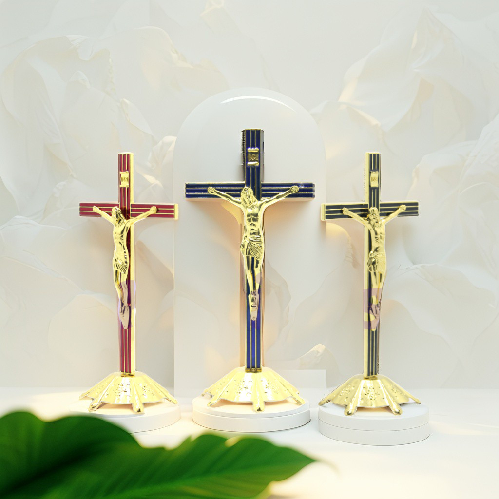 SALIB DUDUK KATOLIK (MOTIF-GARIS) / SALIB MEJA / SALIB ALTAR KATOLIK / SALIB LOGAM KATOLIK / SALIB K