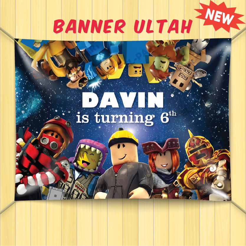 Banner Ulang Tahun Roblox Spanduk Custom Nama Dekorasi Pesta Ultah Anak Backdrop Birthday Jumbo