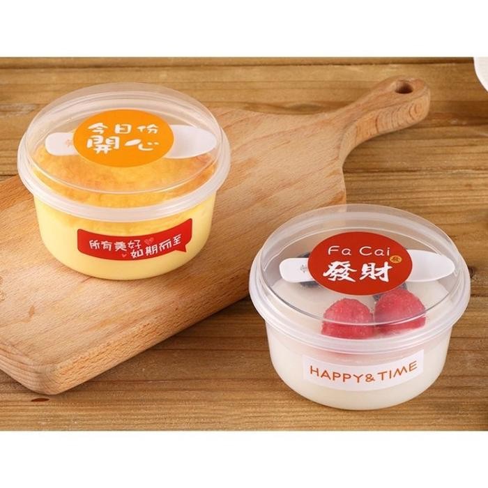 Cup pudding bulat + sendok Tahan Panas