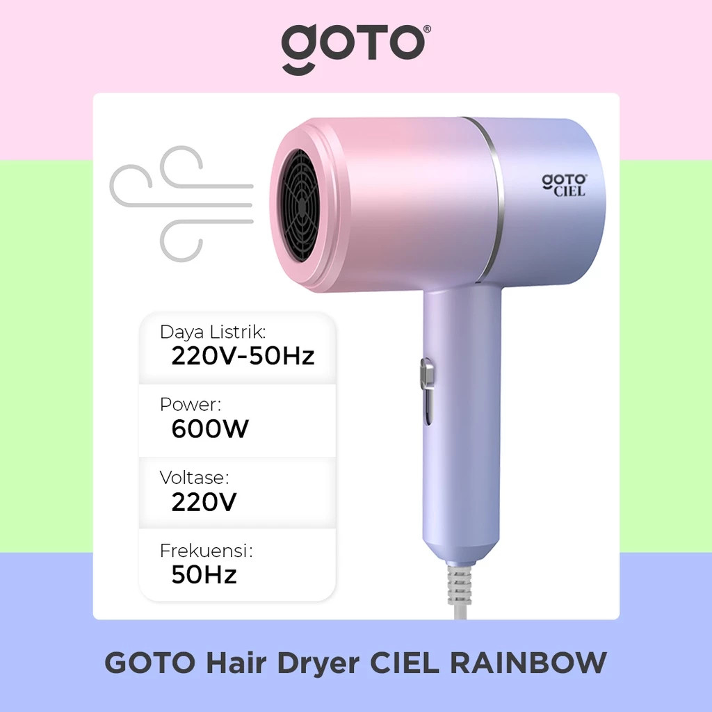 Goto Ciel Rainbow Hair Dryer Foldable Travel 220V 600W
