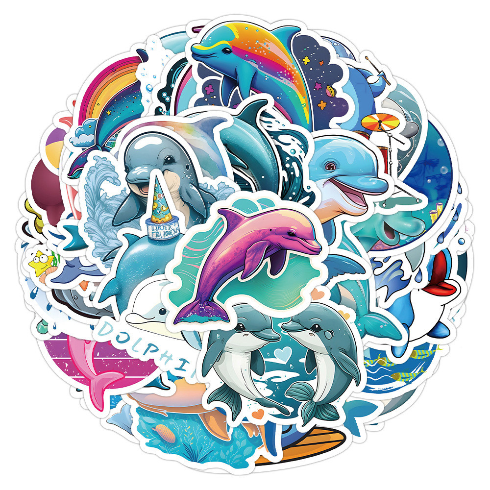 

10/30/53PCS Cute Dolphin Animal Cartoon Sticker DIY Phone Laptop Luggage Skateboard Graffiti Decals Fun for Kid Toy