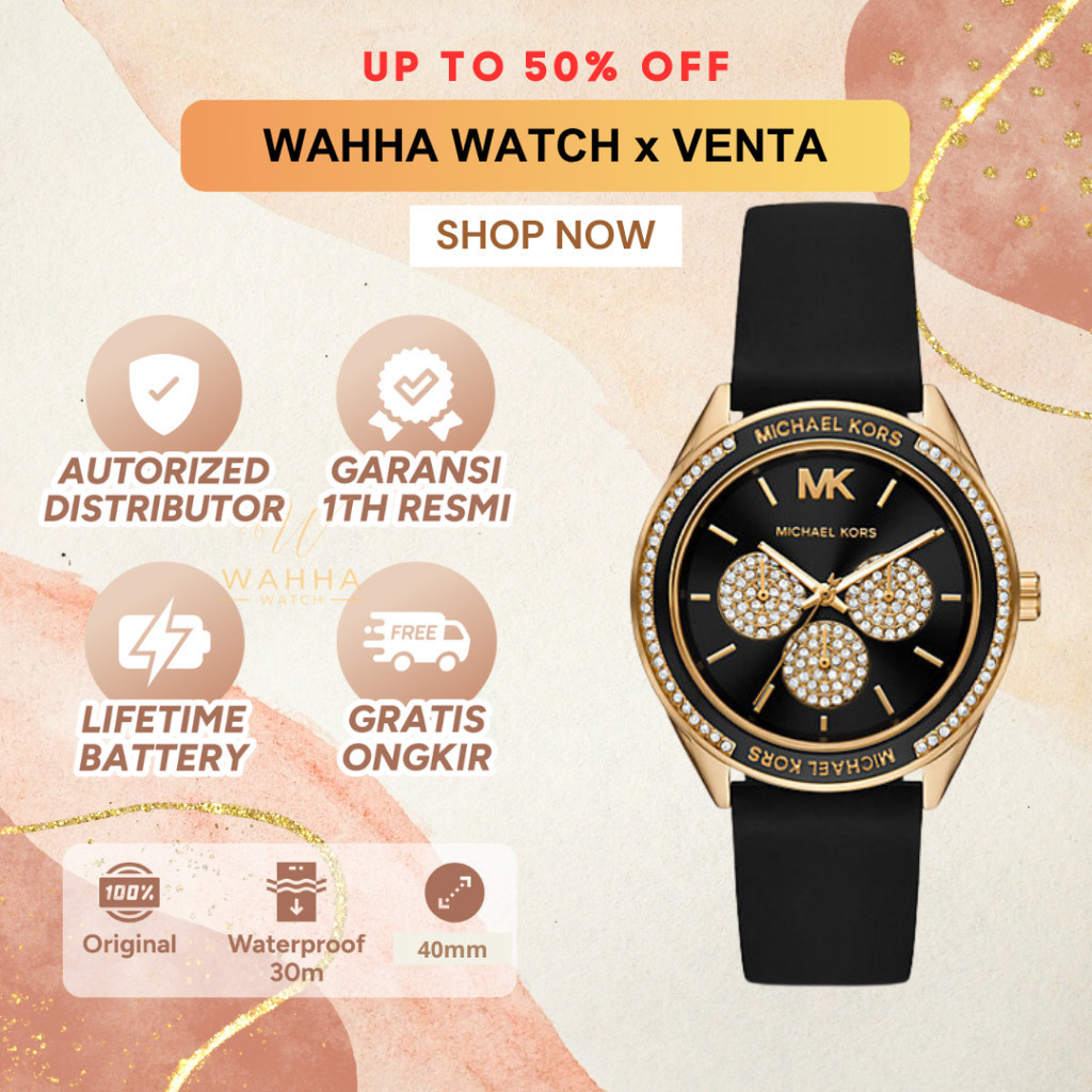 Jam Tangan Wanita  Outlet Jessa MK6944 Chronograph Silicone Strap Black Women Watch's [BERGARANSI]