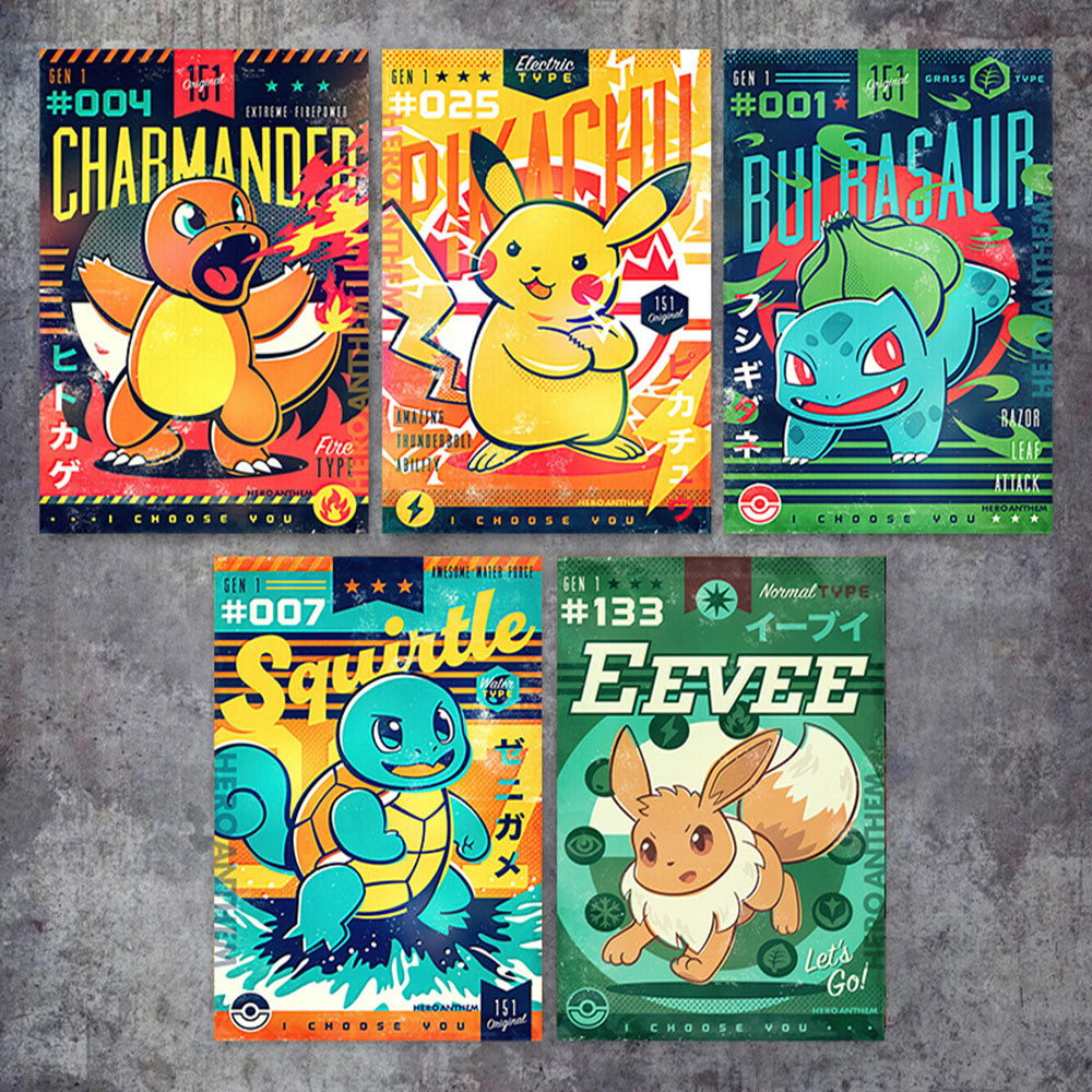 

Peripheral Anime Pokemon Posters Eevee Venusaur Kawaii Picture Art Wall Vintage Canvas Painting for Children's Room Decor Cuadro