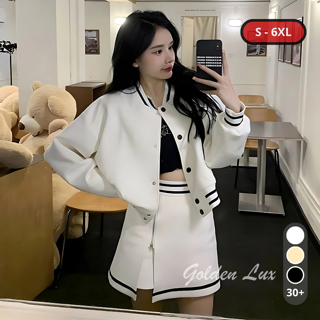 Crop Jacket Wanita Oversize Korean Style | Jaket Varsity Baseball Wanita Jumbo LD 120 130 140 150