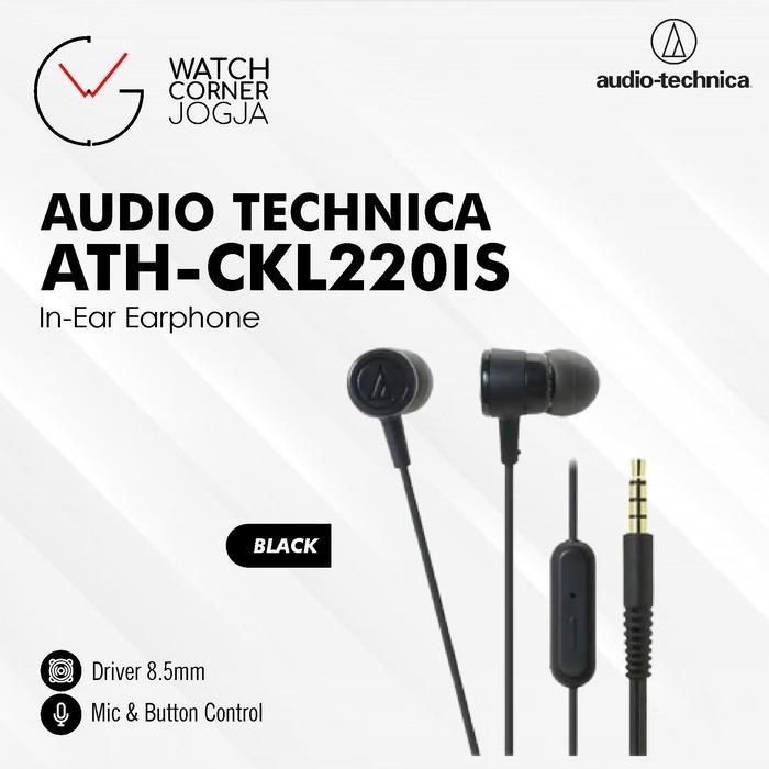 Audio Technica ATH-CKL220iS In-Ear Headphone Earphone with Mic GARANSI - Black