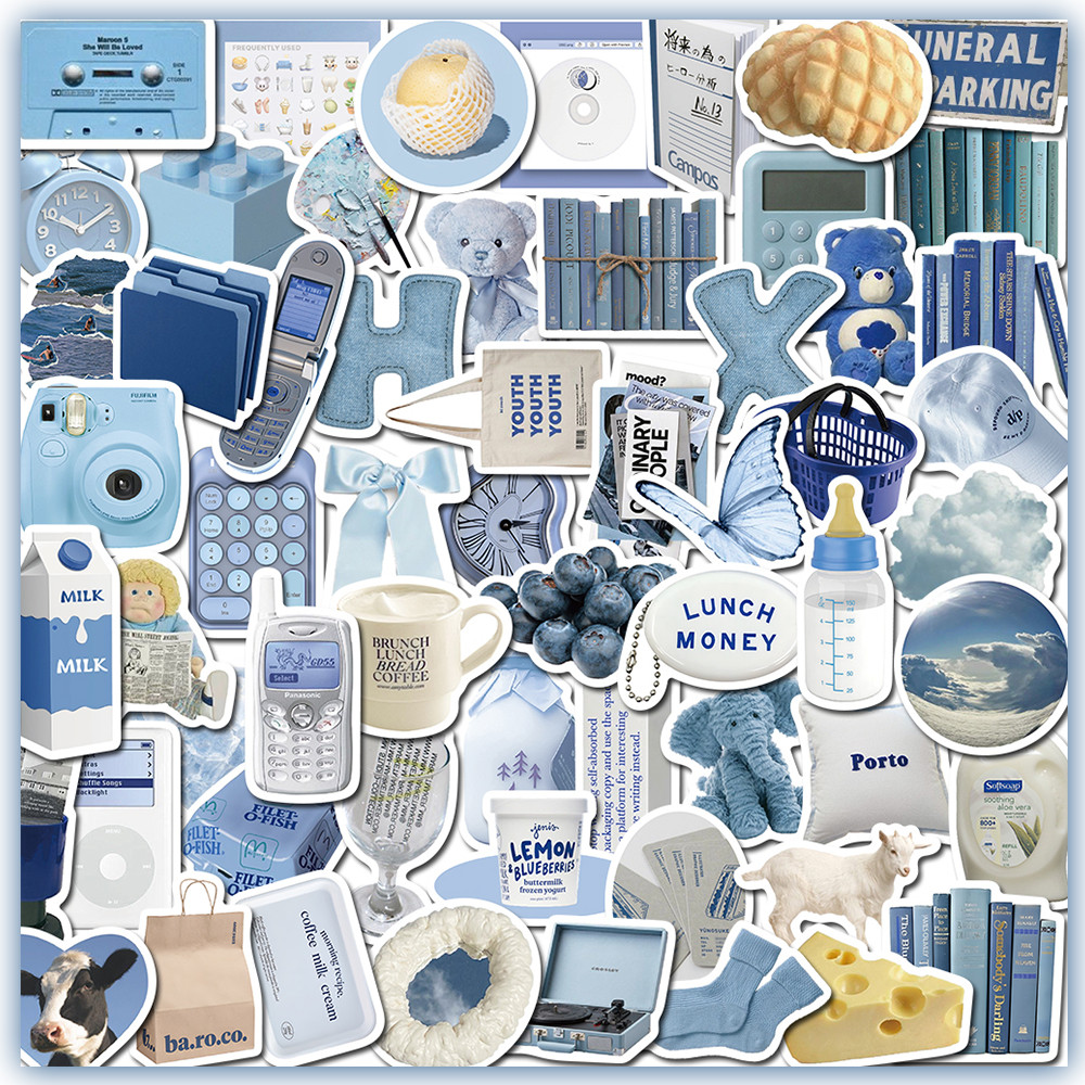 

60PCS Ins Blue Style Azure Stickers Vintage For Gift DIY Kids Notebook Luggage Motorcycle Laptop Refrigerator Decals Graffiti