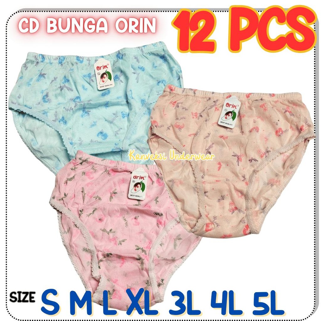 GROSIR 12 Pcs Celana Dalam Wanita MOTIF BUNGA Katun CD BUNGA ORIN