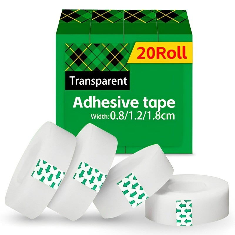 

20-1Roll Transparent Adhesive Tape 0.8cm 1.2cm 1.8cm Width Strong Clear Sealing Tape for Office School Home Packaging Stationery