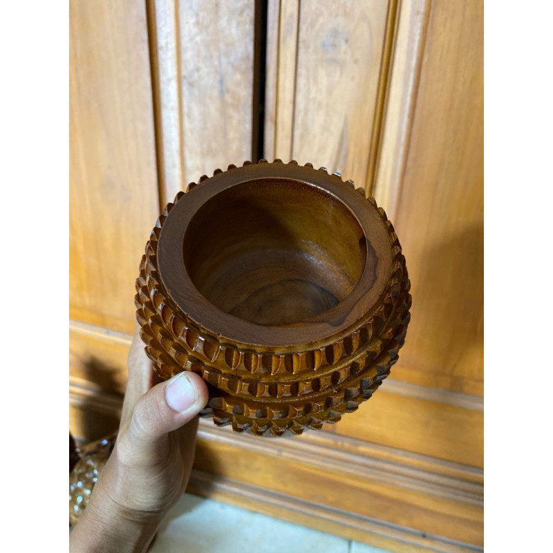 Kerajinan kayu jati/toples tempat permen motif salak/toples kayu jati/toples permen kayu jati