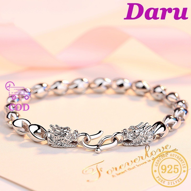 DARU Gelang Kepala Naga Pria Titanium Steel 20cm Tahan Air Berlapis Emas Platinum