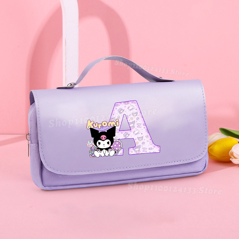 

Kuromi Girl's Student Pencil Case Portable Double Layer Pencil Box Sanrio Cute Anime Canvas Print Go School Supplies Storage Bag