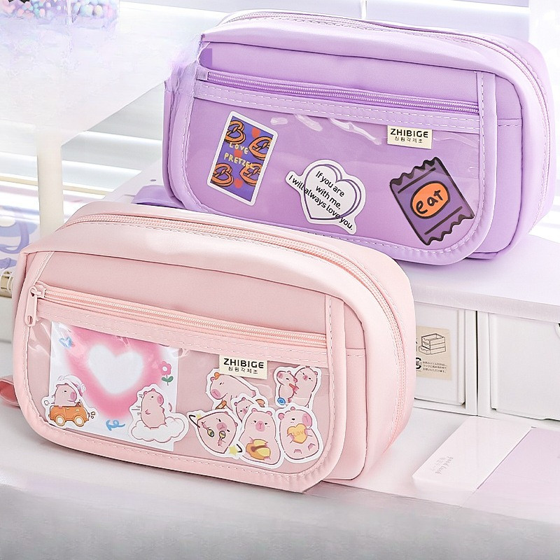 

Pencil Case Large Capacity Stain-resistant Stationery Box High-end Style Female Instagram Trend Niche Pencil Case Cute Charming