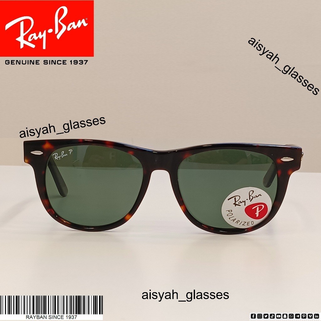 (COD) Kacamata Wayfarer Unisex Rb2140A Size 54 Lensa Kaca TURTLES GLOSSY Polarize Italia