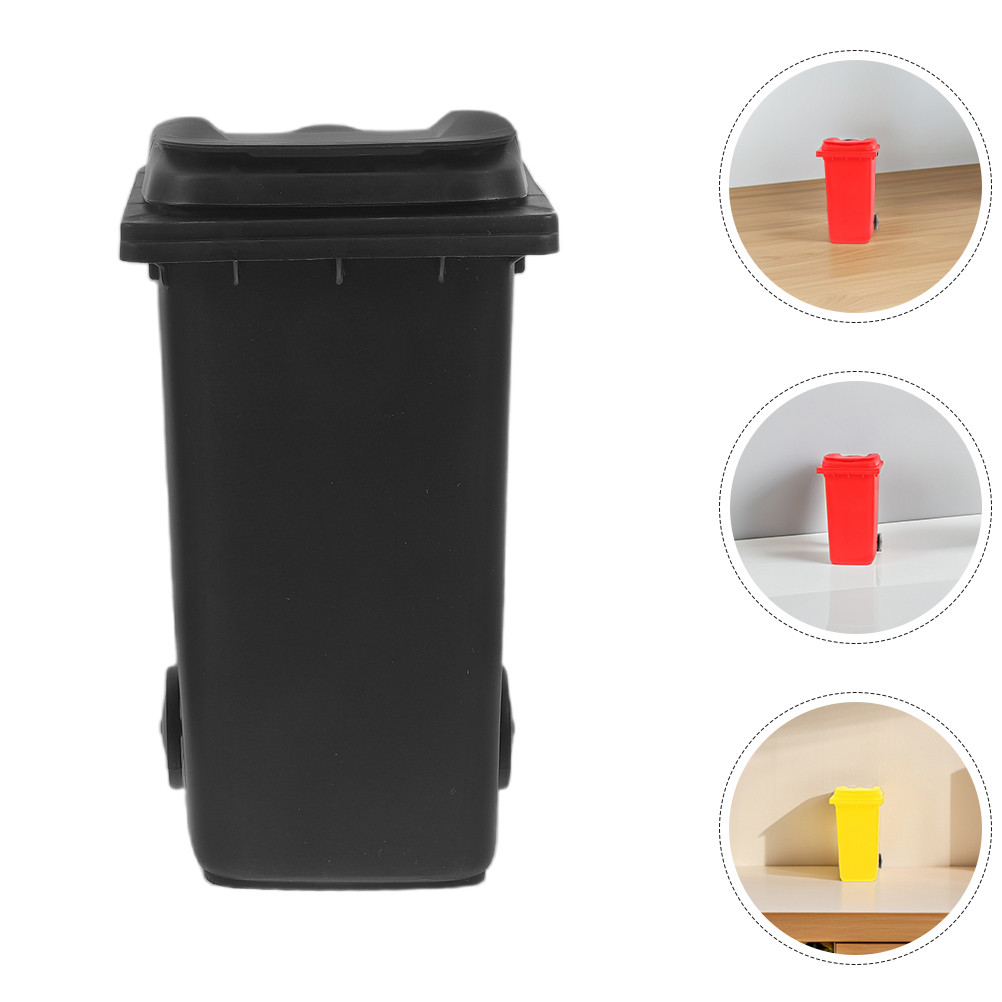 

3 PCS Trash Can Pen Holder Miniature with Lid Tiny Garbage Bin Top Plastic Office Desktop