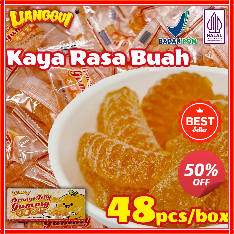 

[Jaminan kualitas] LIANGGUI HALAL 48pcs Lianggui Permen Jelly Jeruk HALAL Cemilan Anak Kenyal Manis Snack Viral untuk Sekolah Travel
