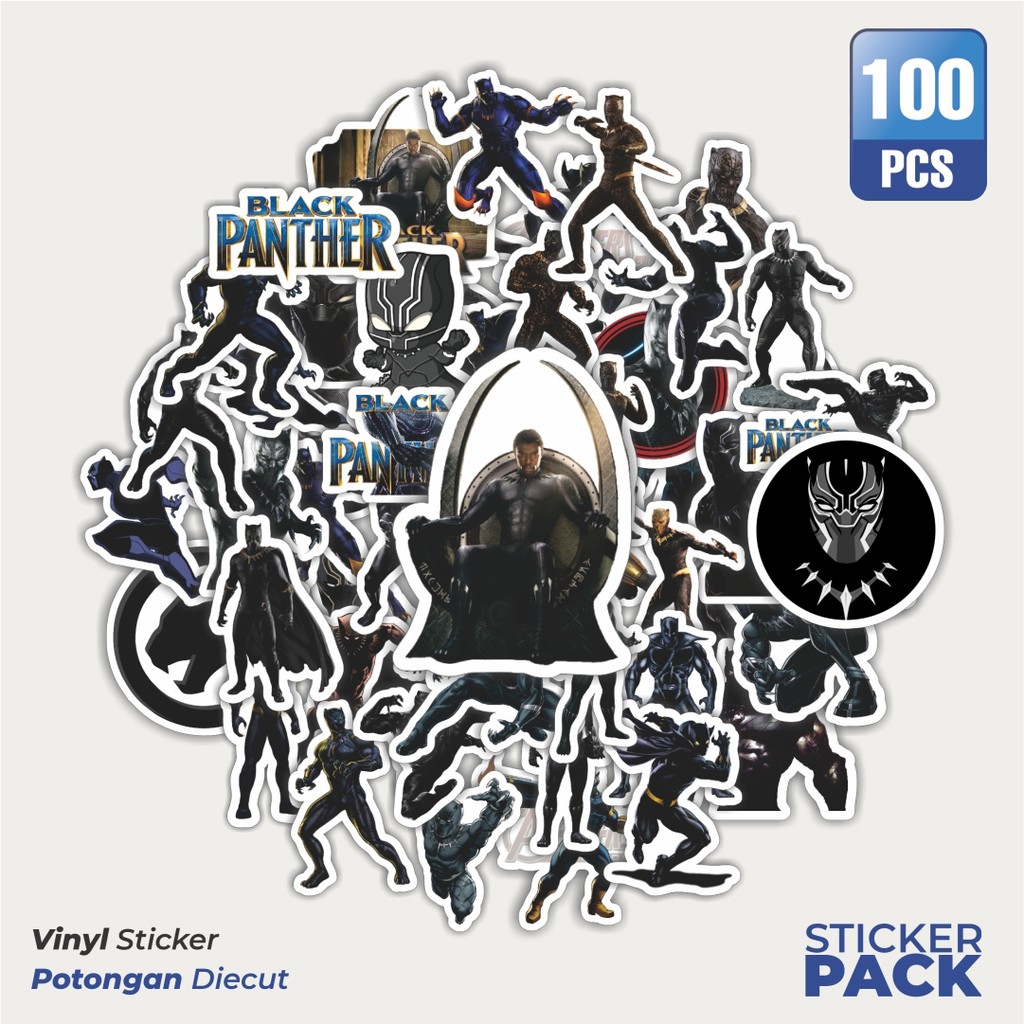 

Super Hemat! 100 PCS Stiker Black Panther Series 1 T'Challa Waterproof Aesthetic- Untuk Laptop, Motor, dan Helm - Paper Stationery Pack